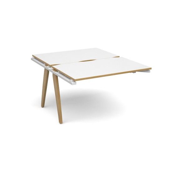 back to back desk add on unit with white desk top and oak edge detail
