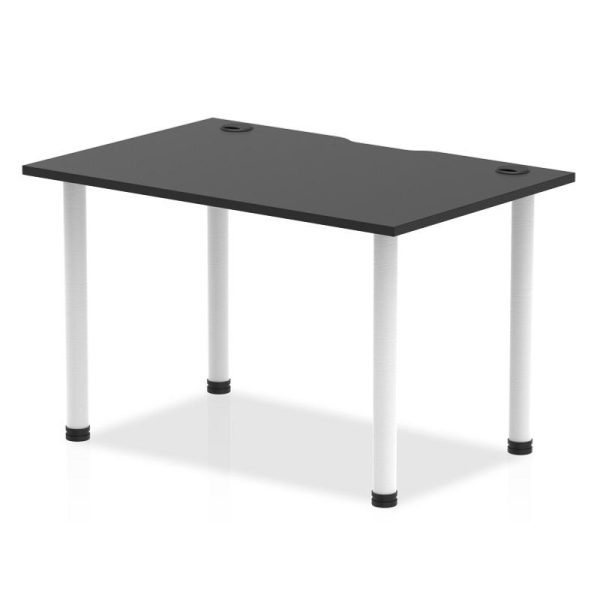 office desk with black desk top and white legs