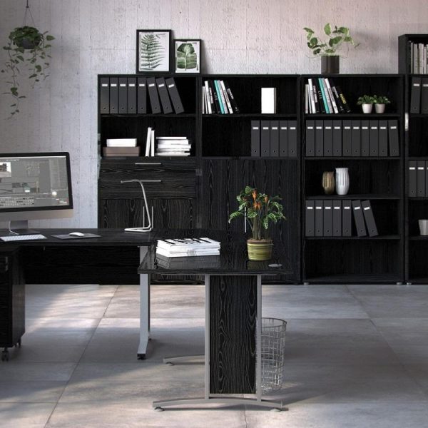 Alexis Office Storage Unit With Cupboard and 2 Drawers And 2 Shelves Black - Image 2