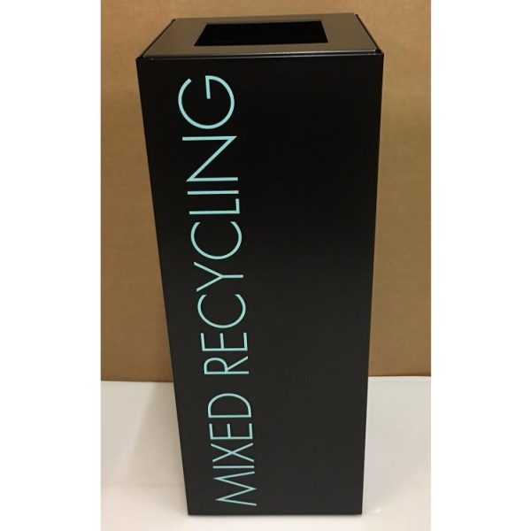 Black office recycling bin with Mixed Recycling lettering