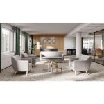 grey fabric reception sofas and chairs