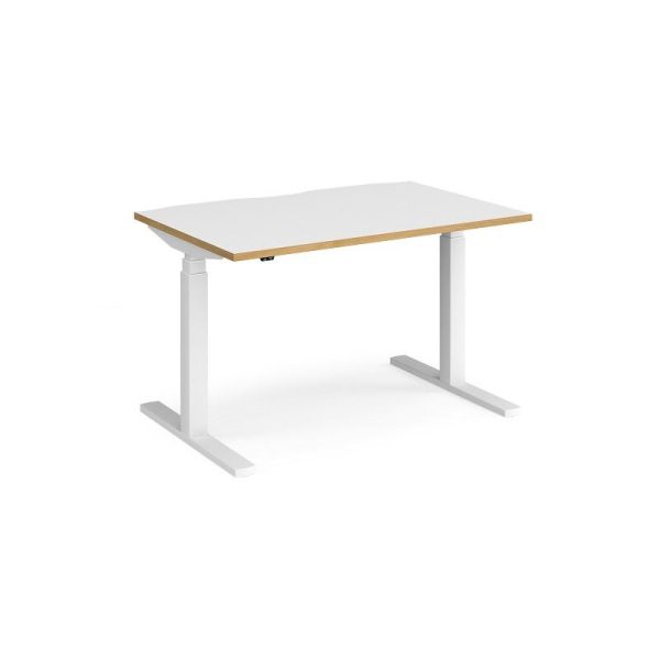 standing office desk with white desk top and white height adjustable leg frame
