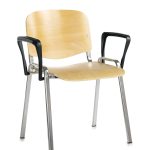 wooden meeting chair with arms and chrome frame