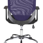 mesh back office chair with purple mesh back and black fabric seat back view