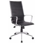 high back executive office chair in black leather and chrome frame