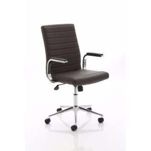 brown leather executive office chair with chrome base