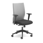 modern office chair with grey back and black seat. Black 5 star base