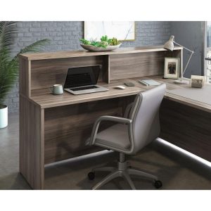 Redeption desk with reception hutch in attractive elm finish with office chair