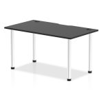 office desk with black desk top and aluminium legs