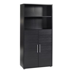 black office storage unit. Office bookcase with doors