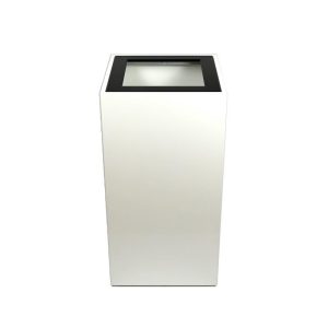 square white office recycling bin with black top