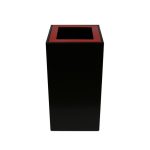 black office recycling bin with red top