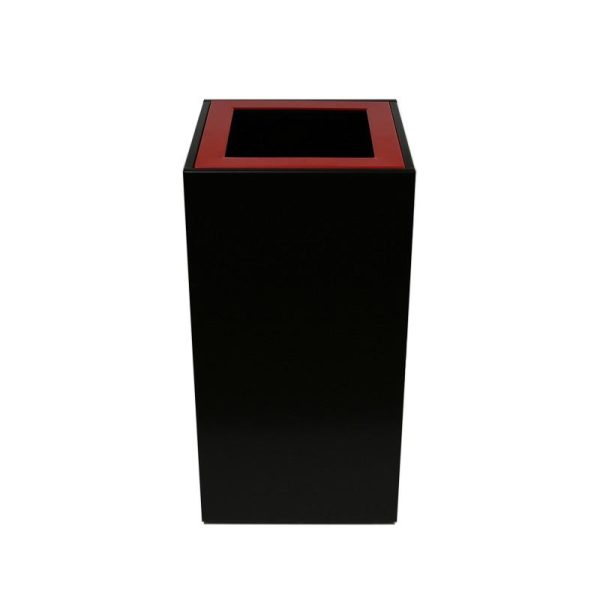 black office recycling bin with red top