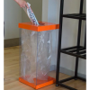 transparent office recycling bin with orange top and base
