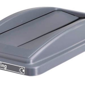 grey plastic office recycling bin lid with swing flap