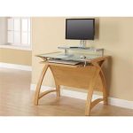 computer desk oak with curved wood frame and glass top