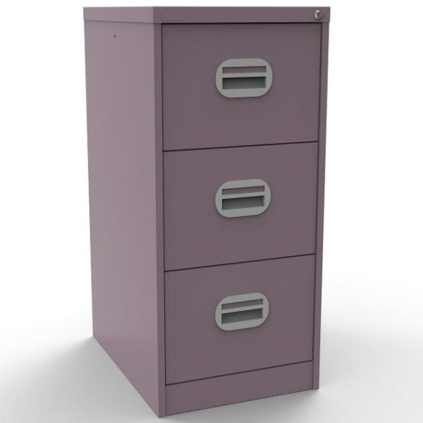 violet filing cabinet with 3 drawers