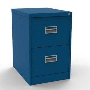 blue filing cabinet with 2 drawers