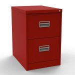 red filing cabinet with two drawers