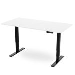 height adjustable desk with white desk top and black leg frame