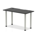 office desk with black desk top and silver legs