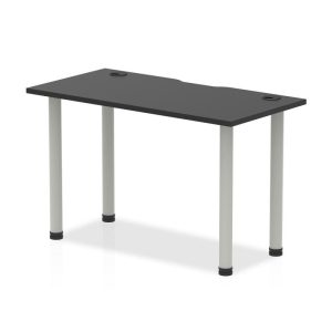 office desk with black desk top and silver legs