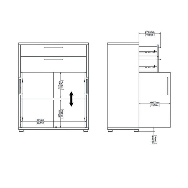 Alexis Office Storage Unit With Cupboard and 2 Drawers, 2 Doors And 3 Shelves White - Image 10