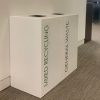 2 white office recycling bins with Mixed Recycling green lettering and General Waste black lettering