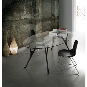 executive oval glass desk with black office chair