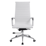 high back executive office chair with chrome 5 star base and padded arms. Front view