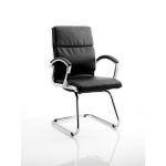 visitor chair in black leather and chrome frame