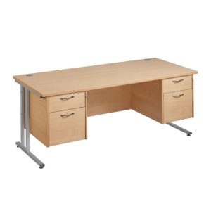 straight desks with drawers in beech finish and silver cantilever leg frame