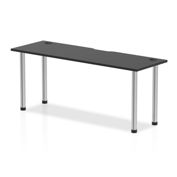 office desk with black desk top and chrome legs