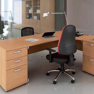 cantilever straight office desk in beech finish with desk high pedestal