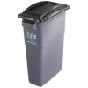 grey office recycling bin with black top. Mixed Recycling stickers
