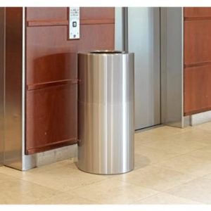 Aluminium office bin in reception by lift