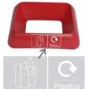 red plastic office recycling bin top with Plastics lettering and pictogram