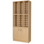 Cupboard top mail sorters. pigeon holes on a cupboard. 36 space pigeon hole unit in oak finish with acrylic shelves