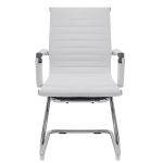 visitor chair white leather front view. With chrome frame