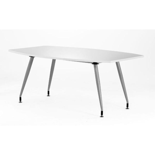 white boardroom table in high gloss white with silver leg frame