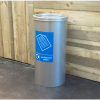 round silver confidential waste bin office recycling bin with blue sticker confidential Paper