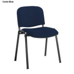 meeting chair with blue fabric upholstery and black frame