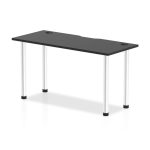 office desk with black desk top and aluminium legs
