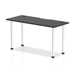office desk with black desk top and aluminium legs