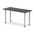 office desk with black desk top and silver legs