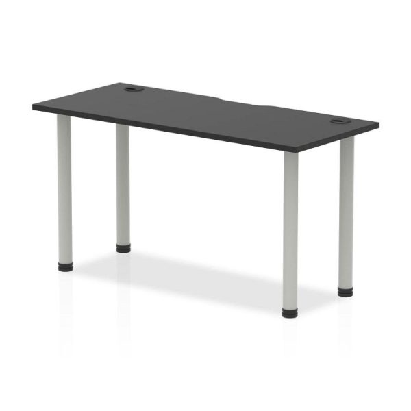 office desk with black desk top and silver legs