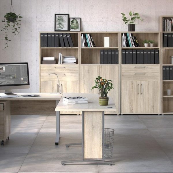 Alexis Office Storage Unit With Cupboard and 2 Drawers And 2 Shelves Oak - Image 3
