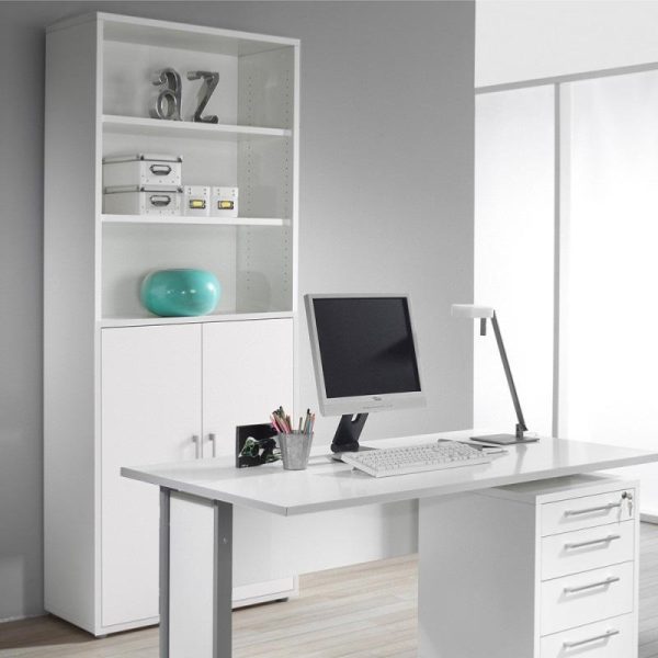 Alexis Office Bookcase With 4 Shelves And Doors White - Image 3