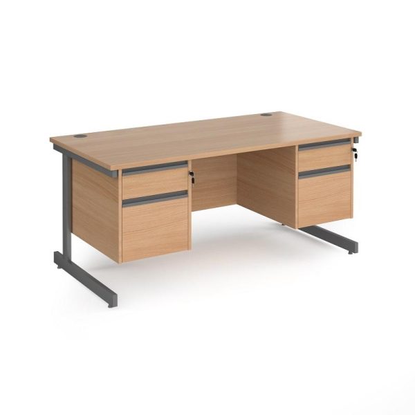 desk with fixed pedestals in oak finish and graphite leg frame