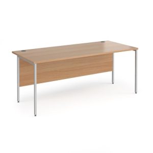 desk with H frame with beech desk top and silver leg frame